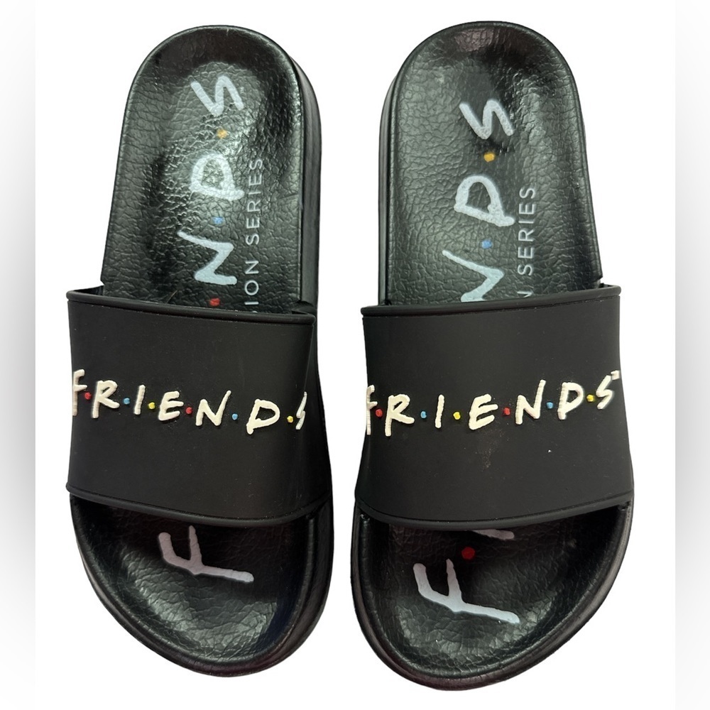 Friends Logo Graphic Slip-on Slides Black/White Size 8 Unisex Preowned